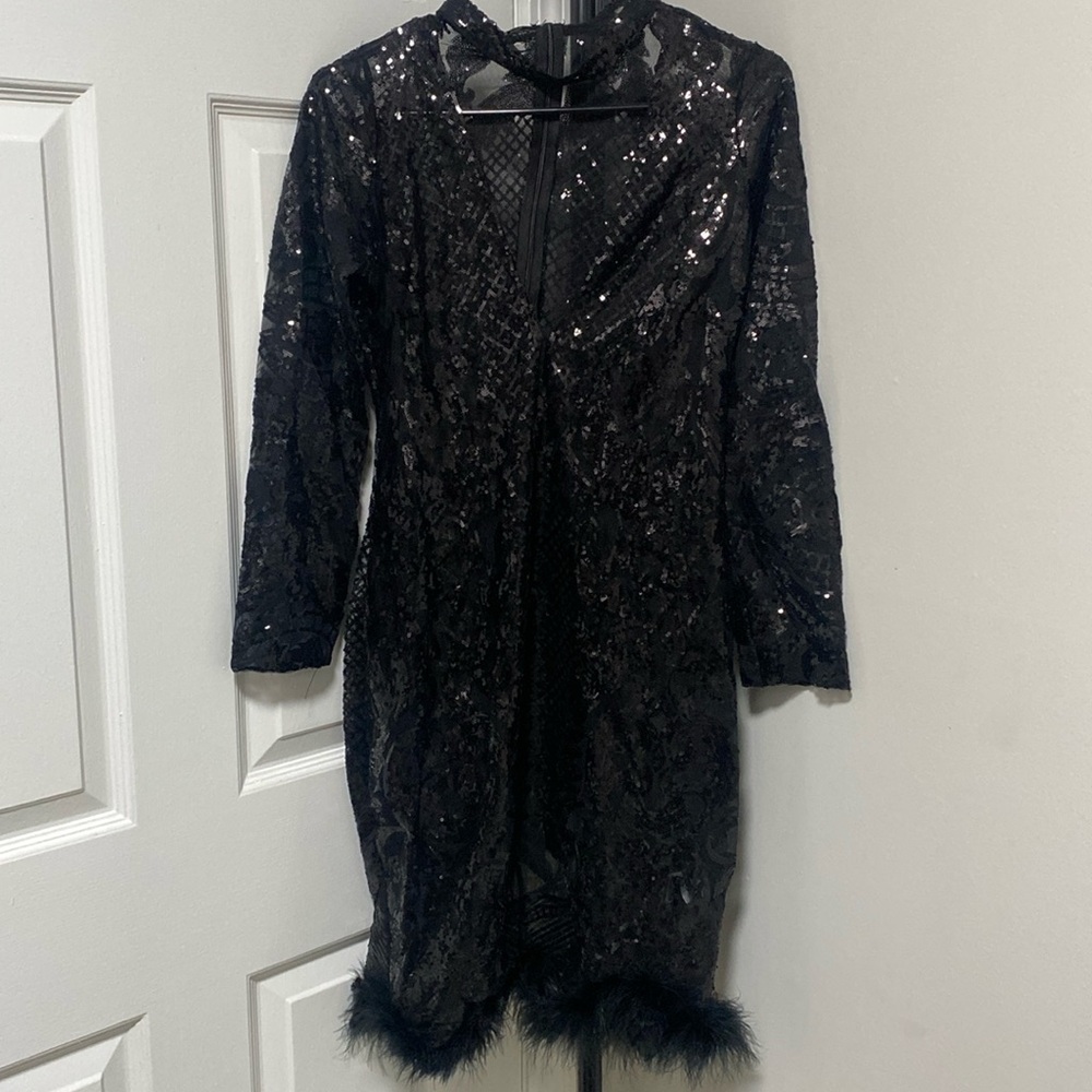 XL Black See through Sequins evening dress.
